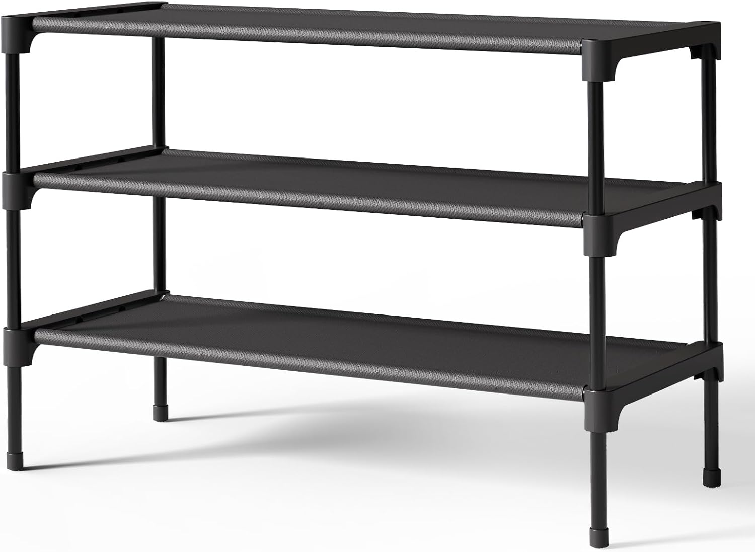 Black 3-Tier Non-Woven Shoe Rack