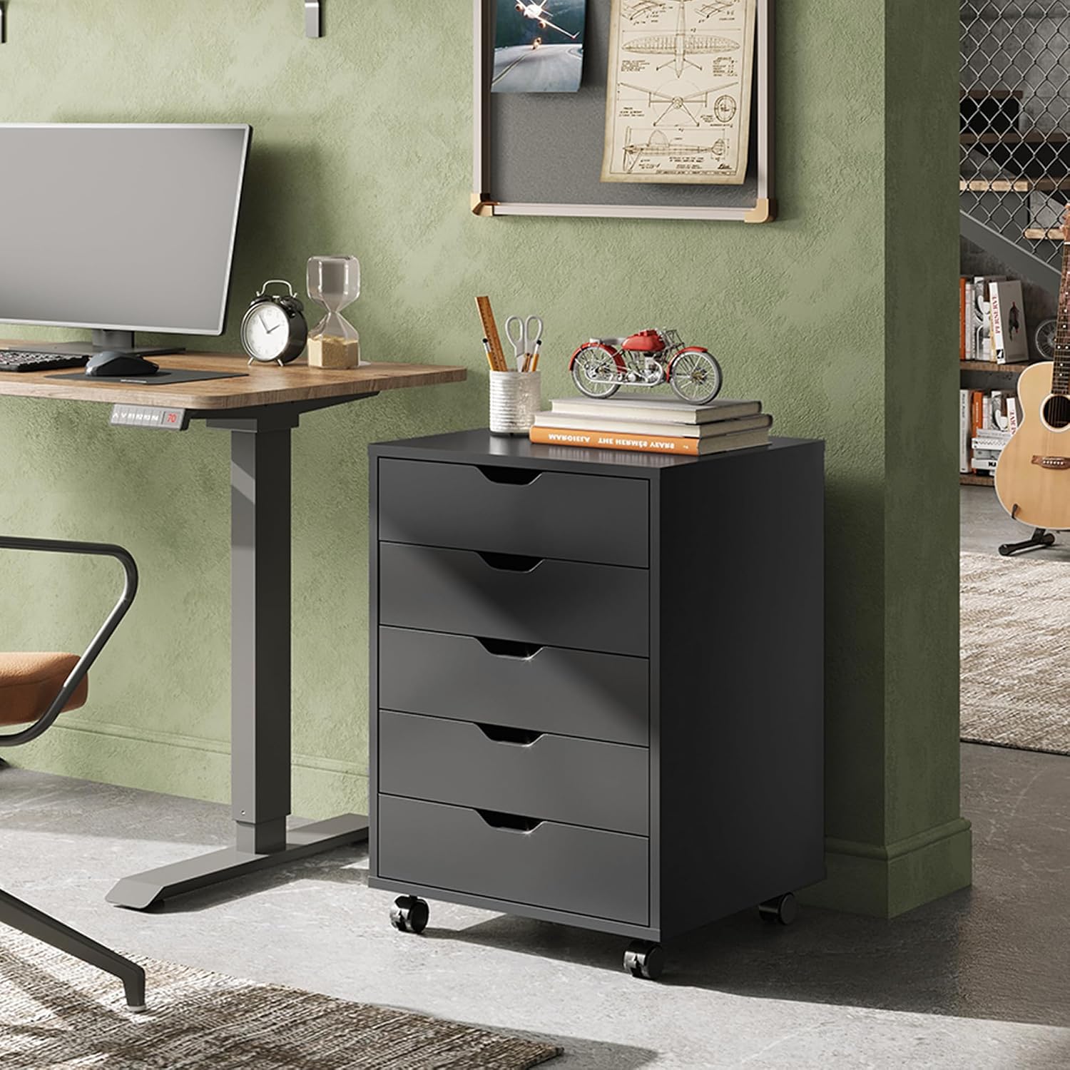 Black 5-drawer Mobile Cabinet