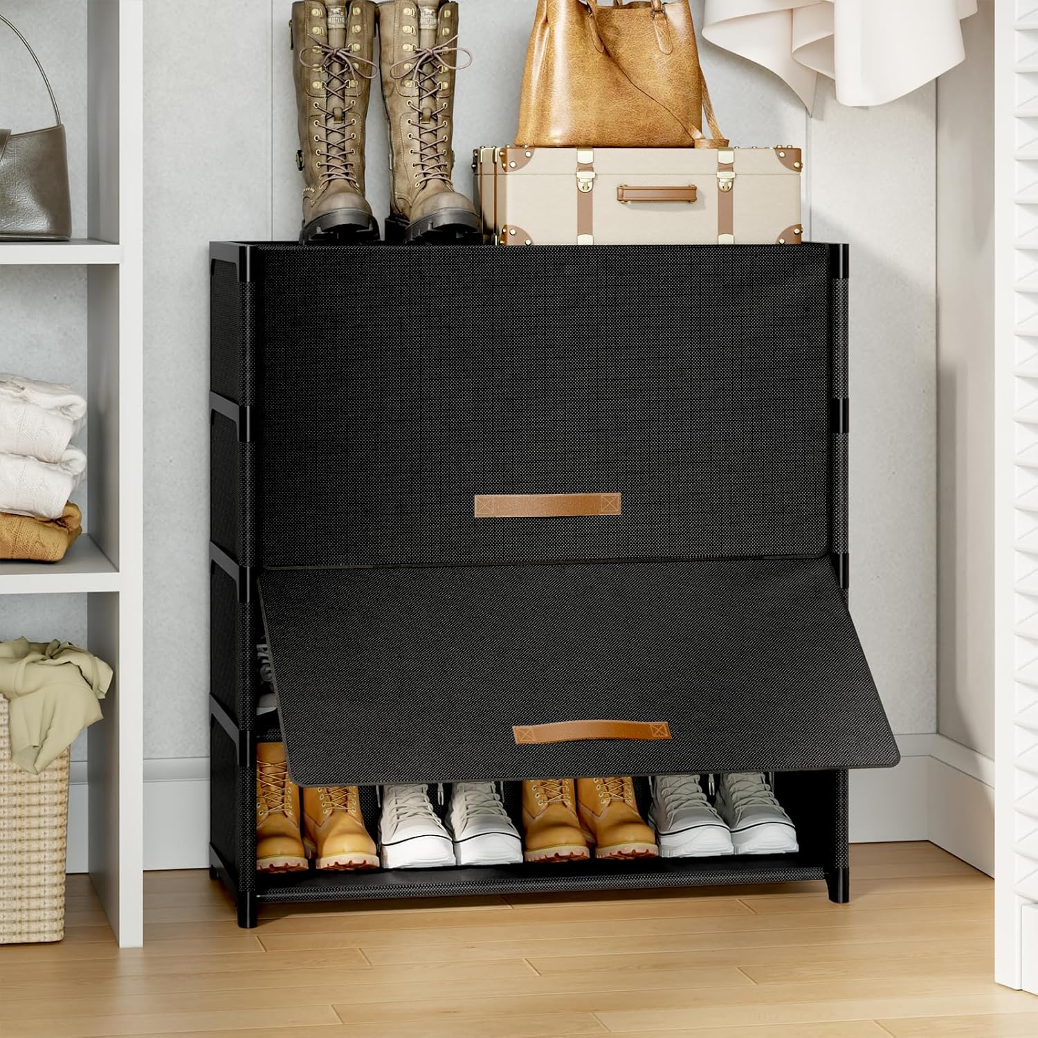 Black 5-Tier Shoe Cabinet with Doors