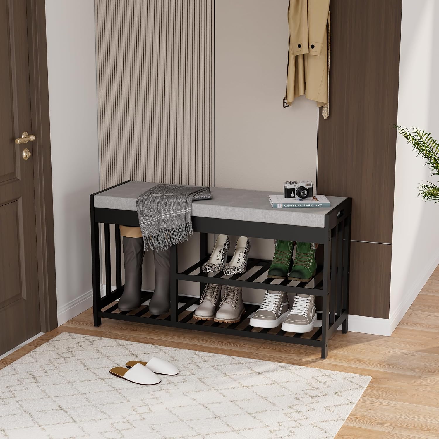 Black Bamboo Shoe Bench