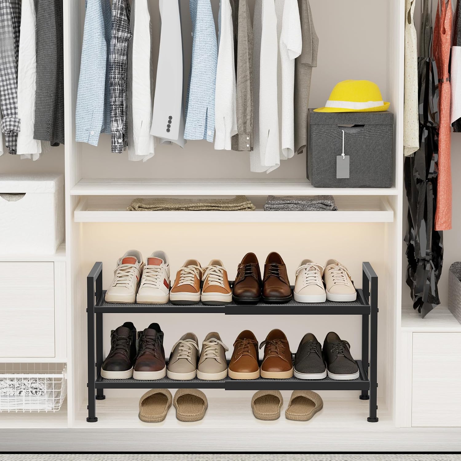 Black Expandable 2-Tier Shoe Rack