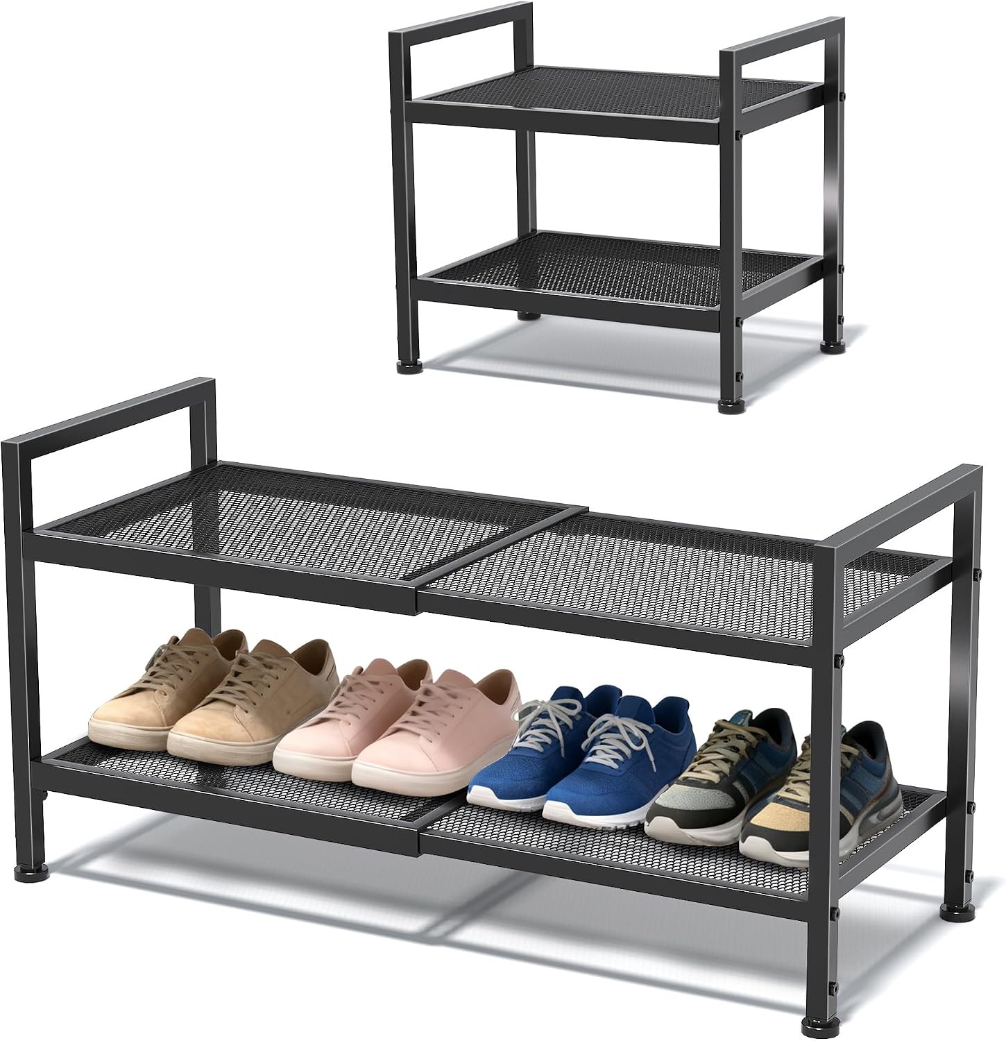 Black Expandable 2-Tier Shoe Rack