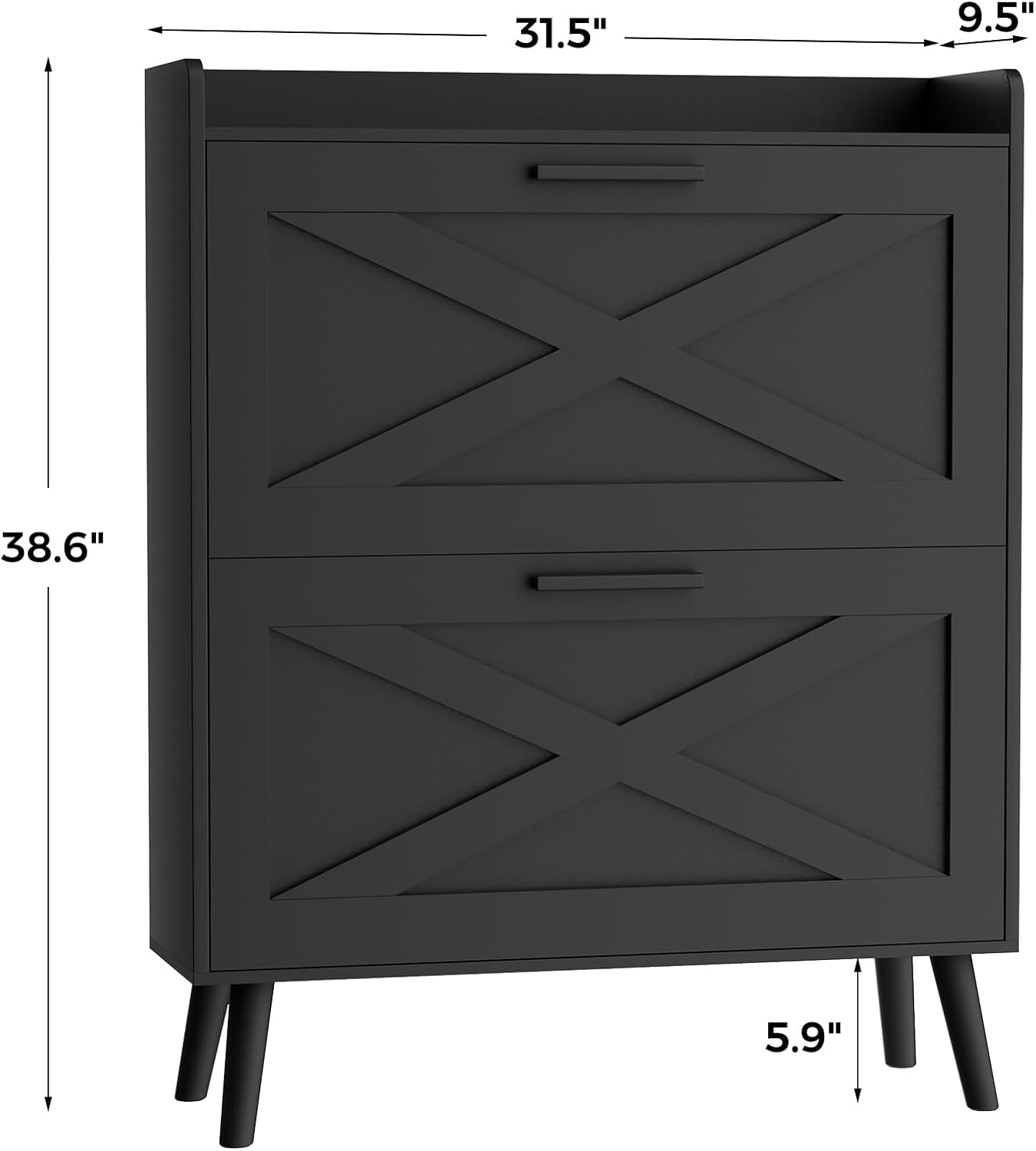 Black Farmhouse Shoe Cabinet with Flip Drawers