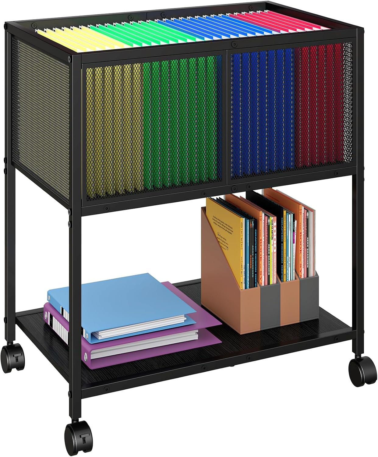 Black Rolling File Cart with Storage Shelf