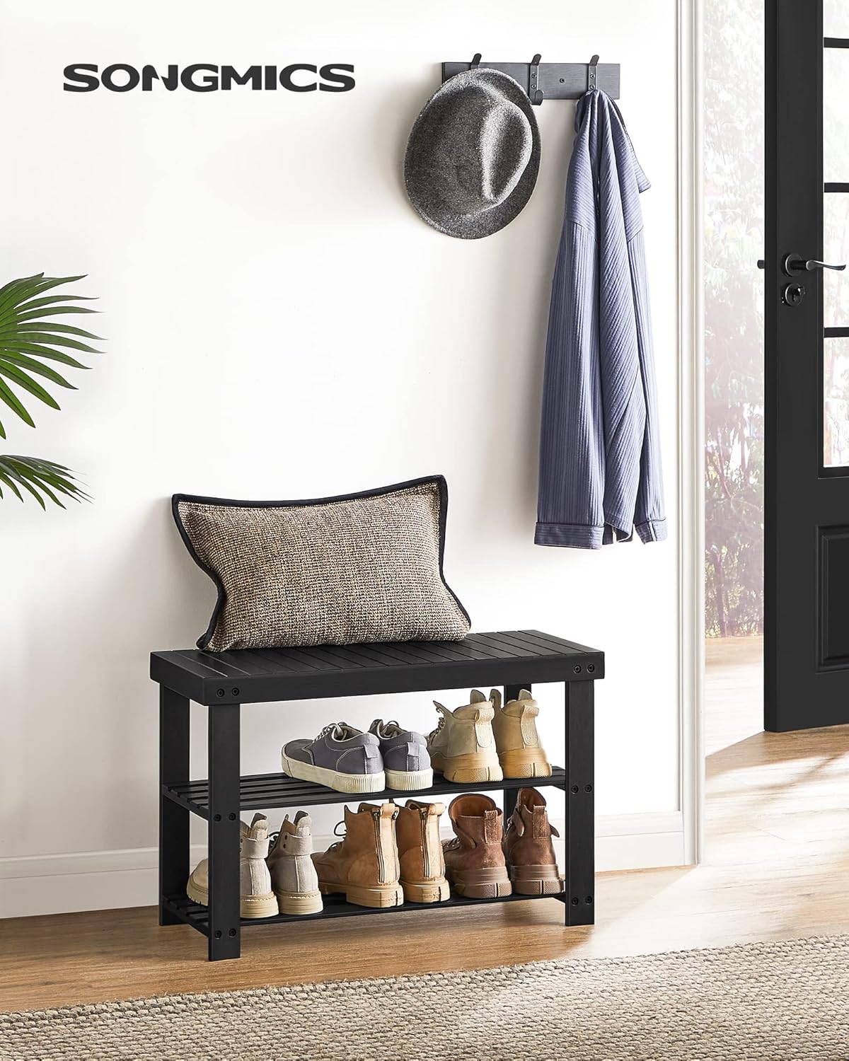 Ink Black Bamboo Shoe Bench