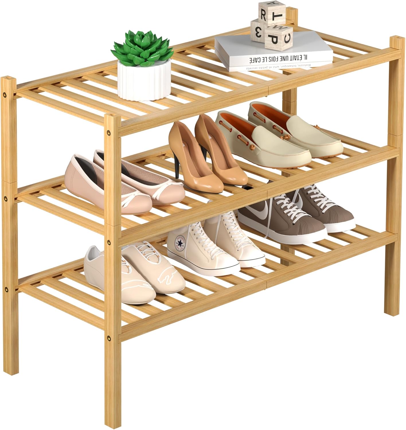 Natural Bamboo 3-Tier Shoe Rack