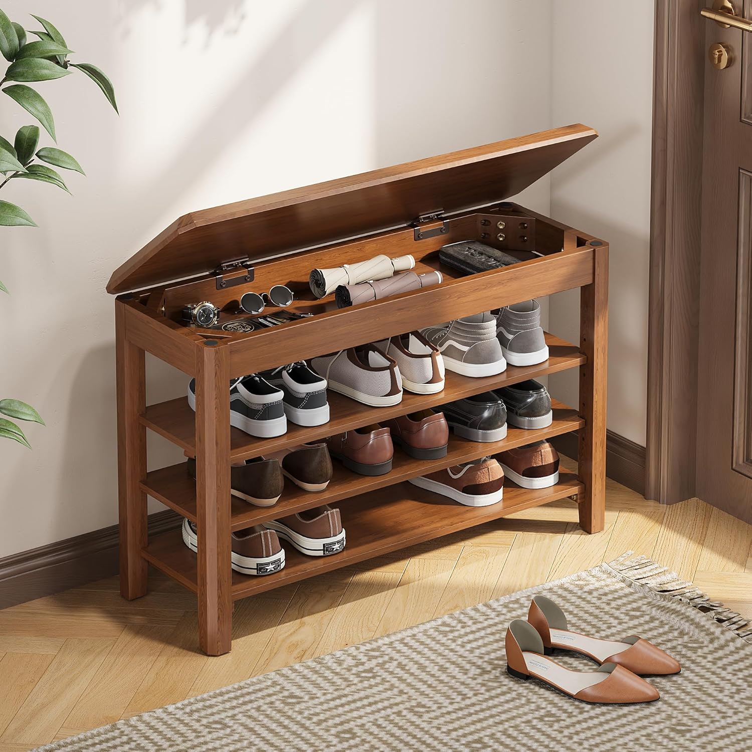 Rubberwood 3 Tier Shoe Bench