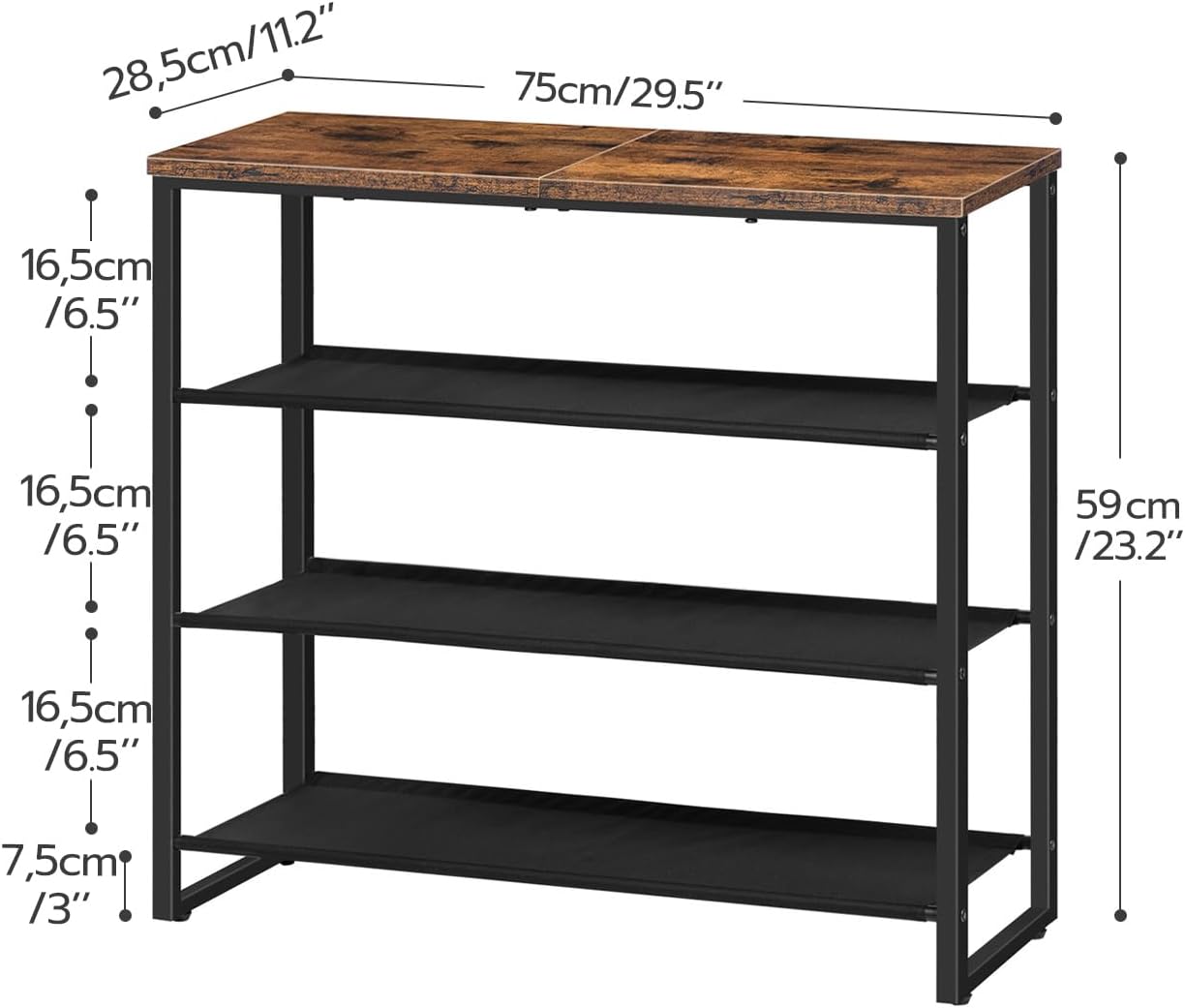 Rustic Brown 4-Tier Fabric Shoe Rack