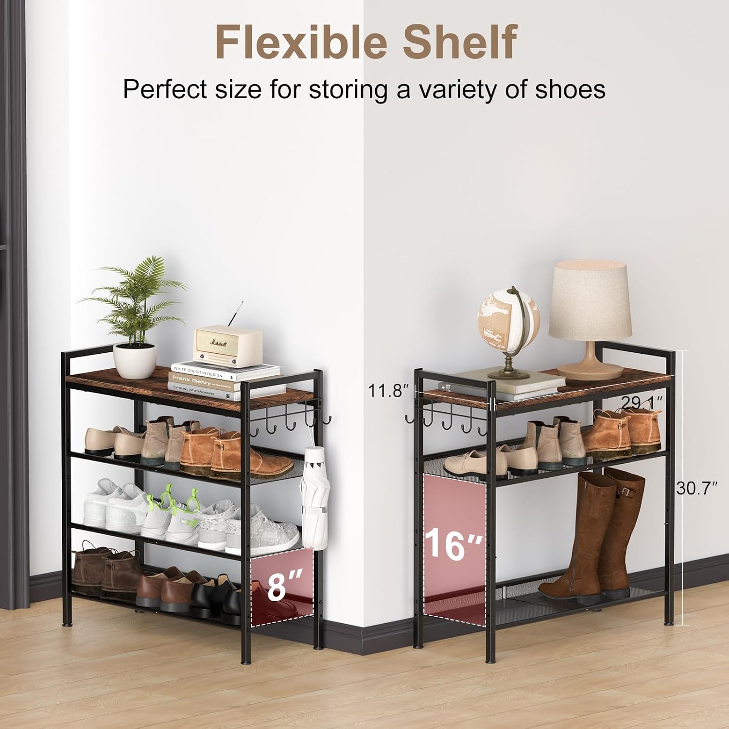 Rustic Brown 4-Tier Metal Shoe