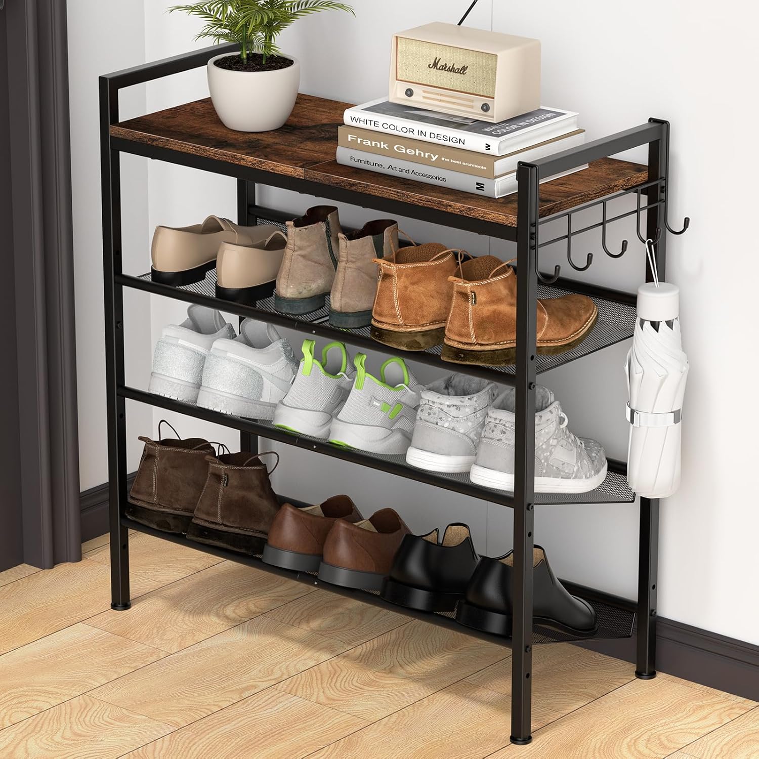 Rustic Brown 4-Tier Metal Shoe