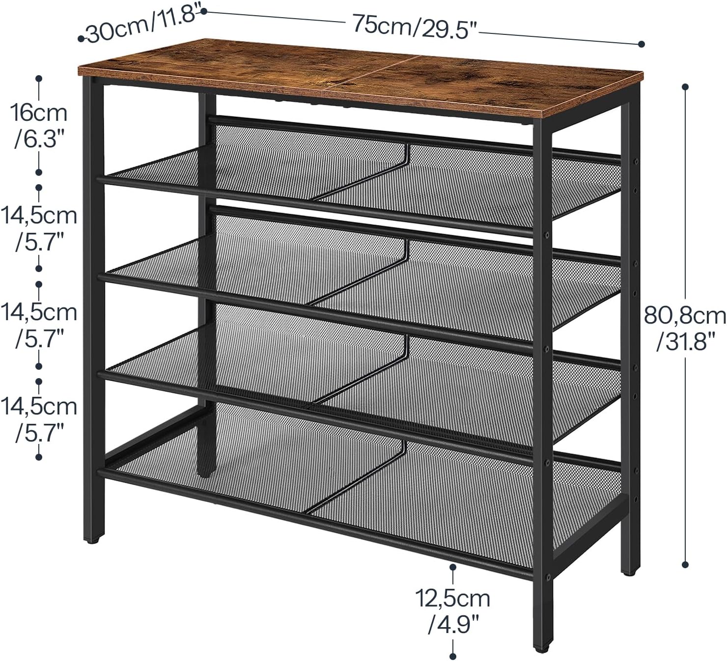 Rustic Brown 5-Tier Shoe Rack