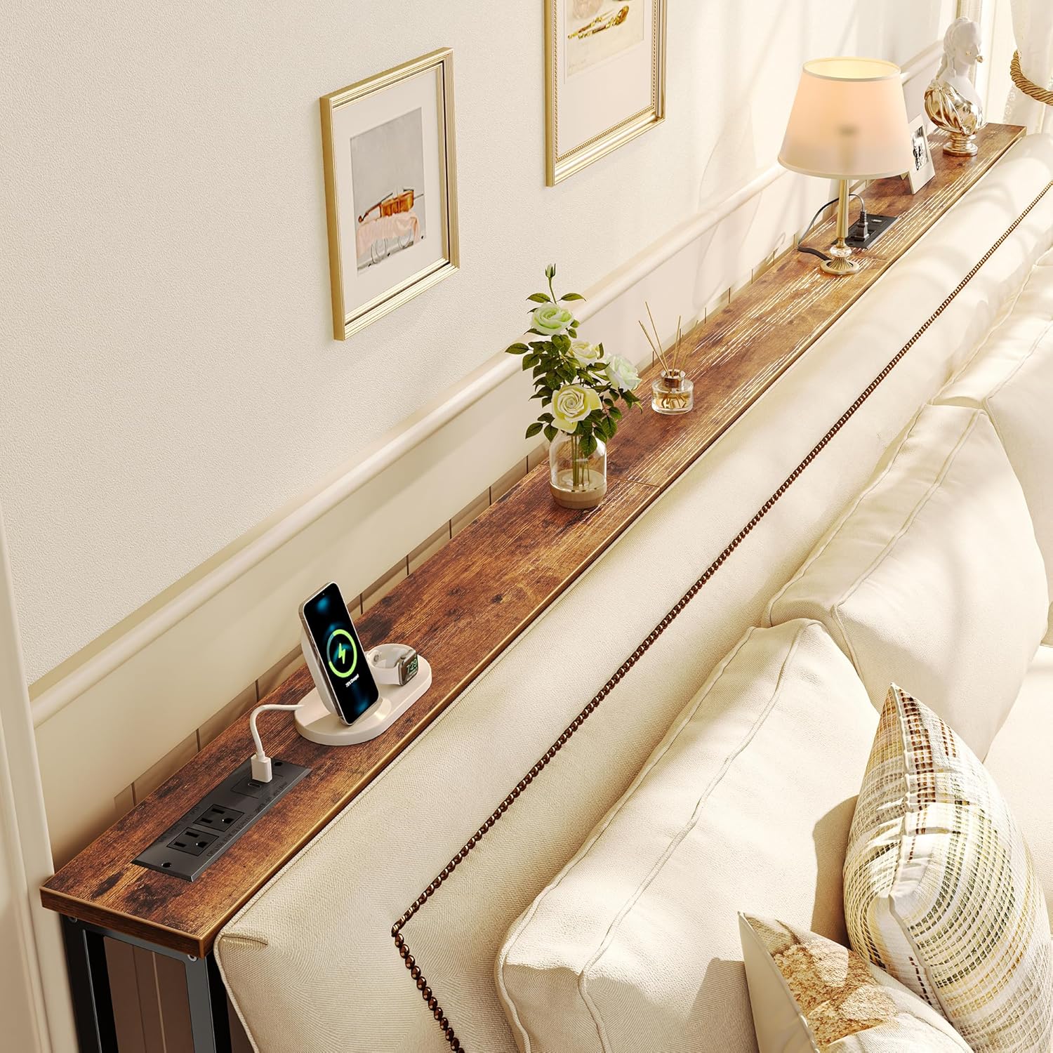 Rustic Brown Console Table with Power Outlets