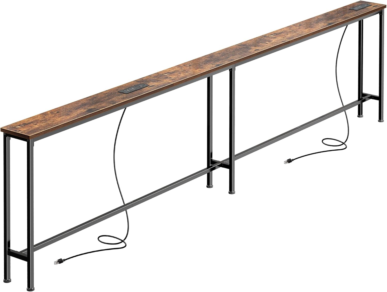 Rustic Brown Console Table with Power Outlets