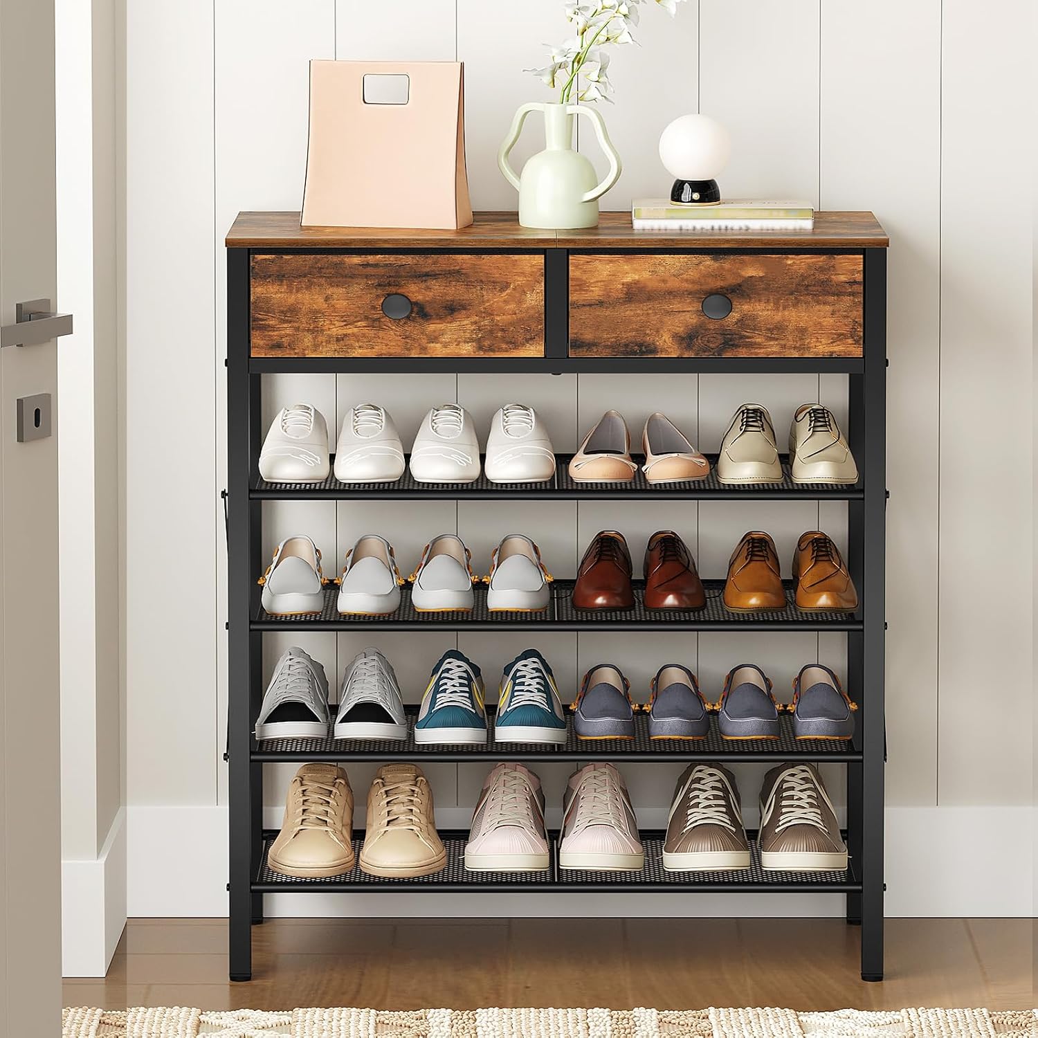 Two Rustic Brown 5-tier Shoe Rack