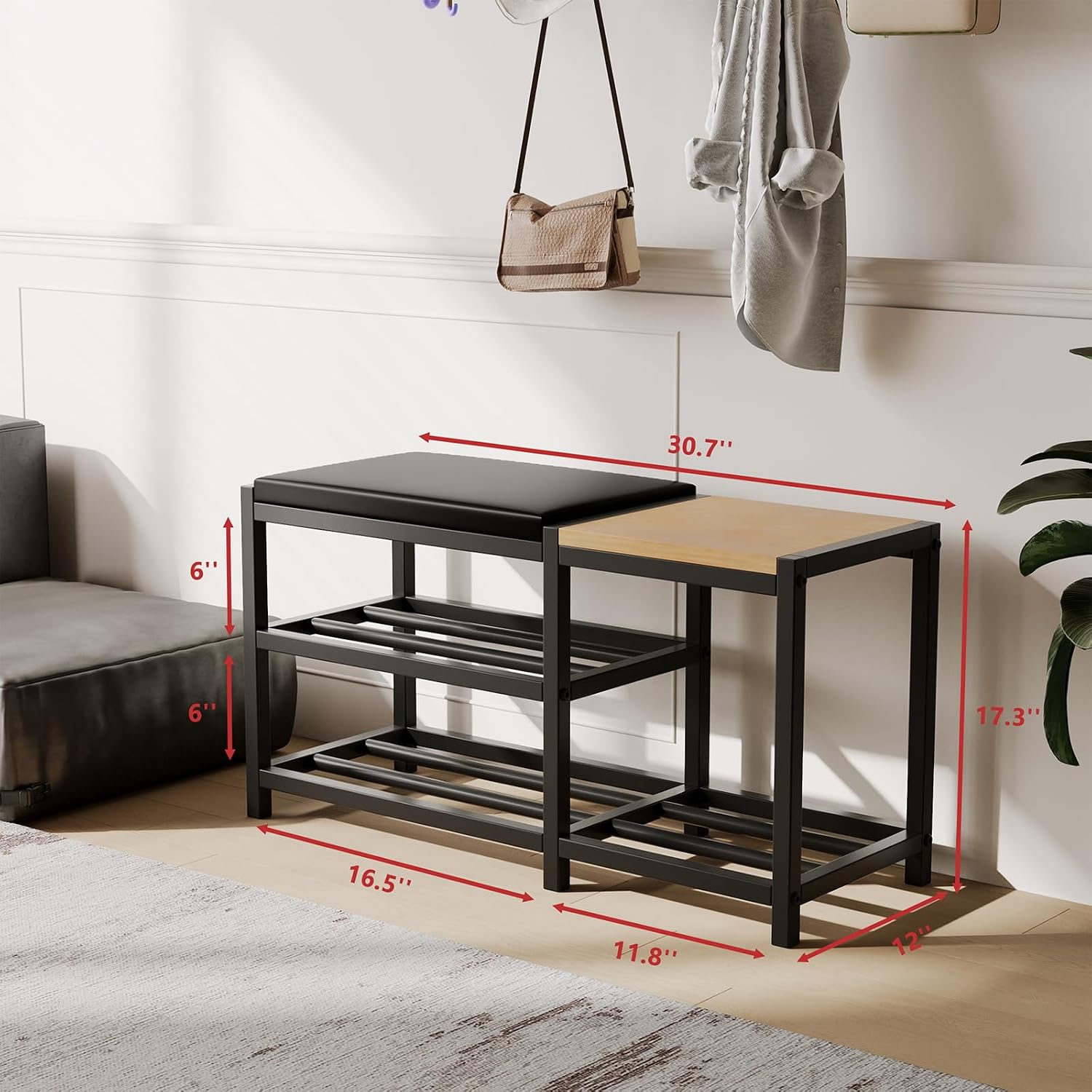 Two-Tier Shoe Bench with Padded Seat