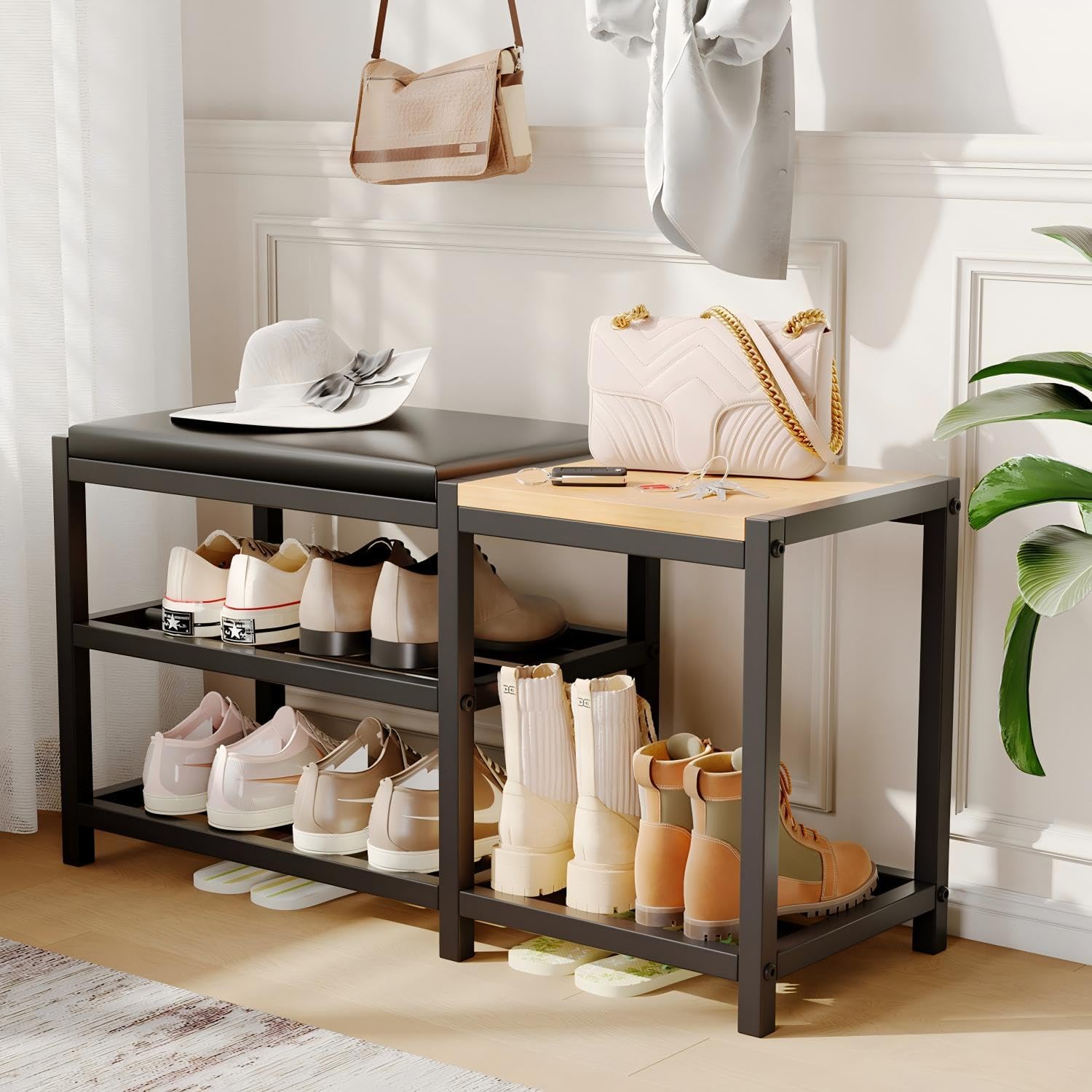 Two-Tier Shoe Bench with Padded Seat