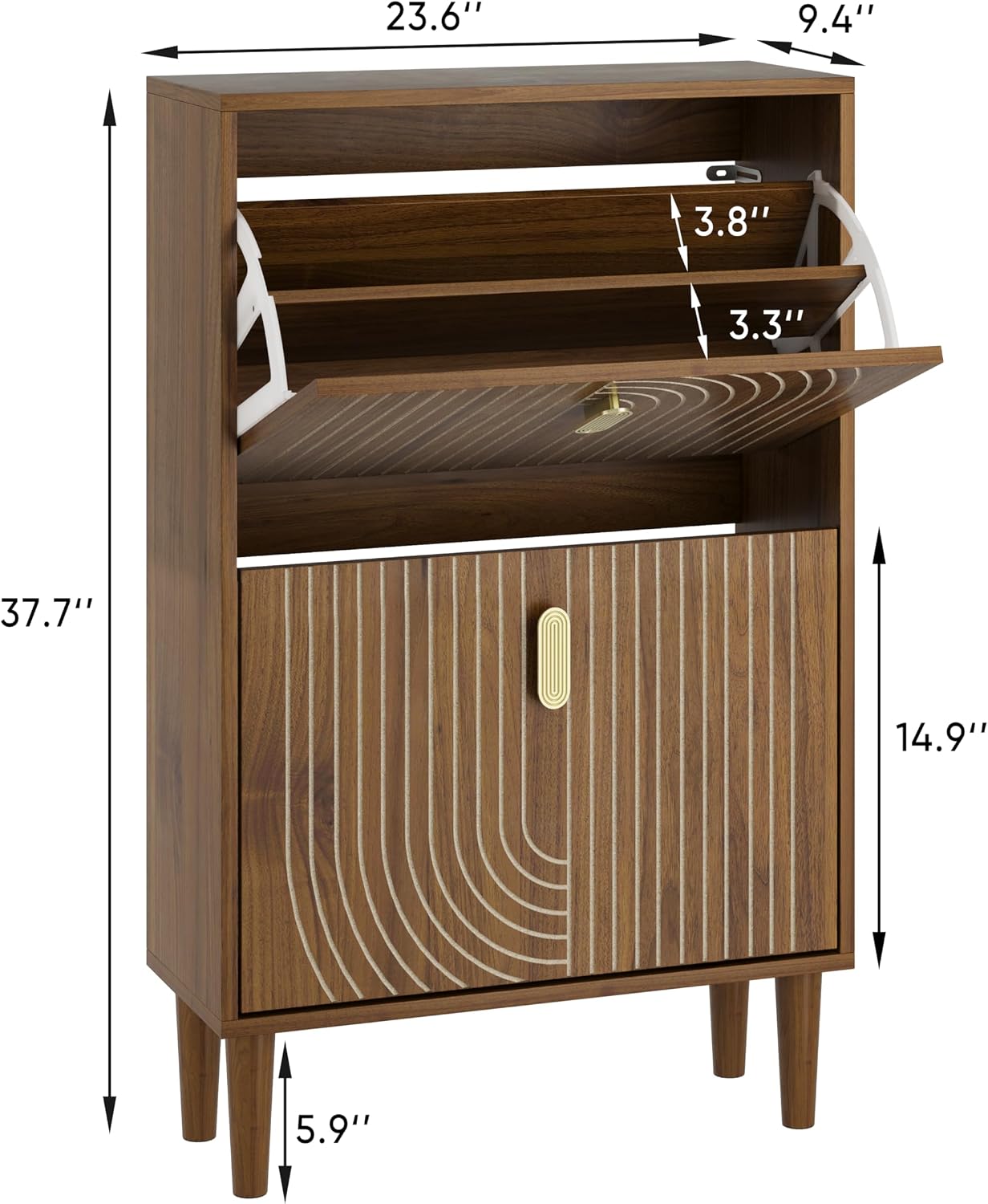 Walnut 2-Drawer Grooved Shoe Cabinet