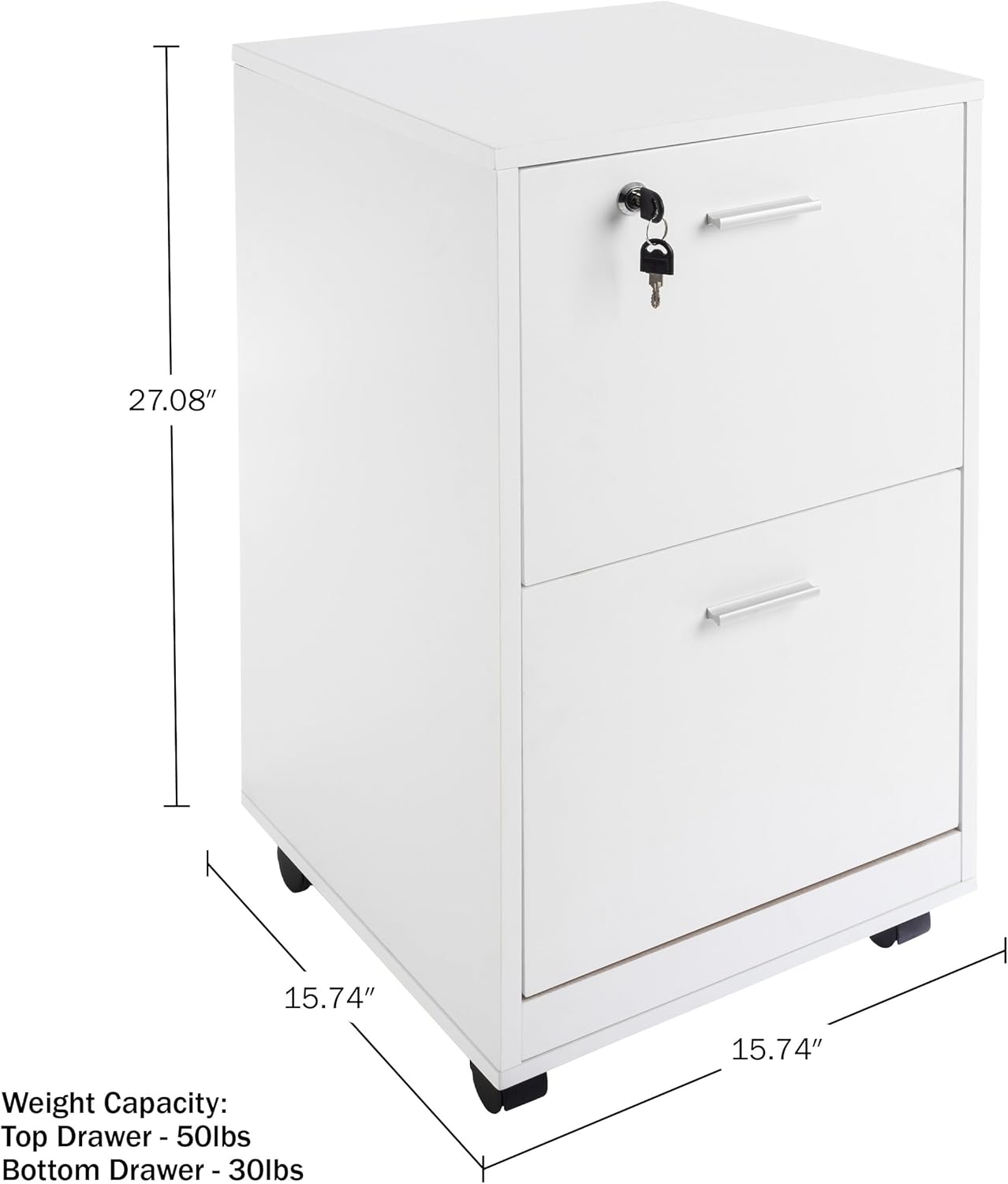 White 2-Drawer Mobile File Cabinet with Lock