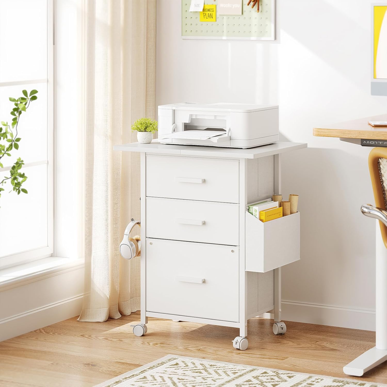 White 3-Drawer Mobile Filing Cabinet