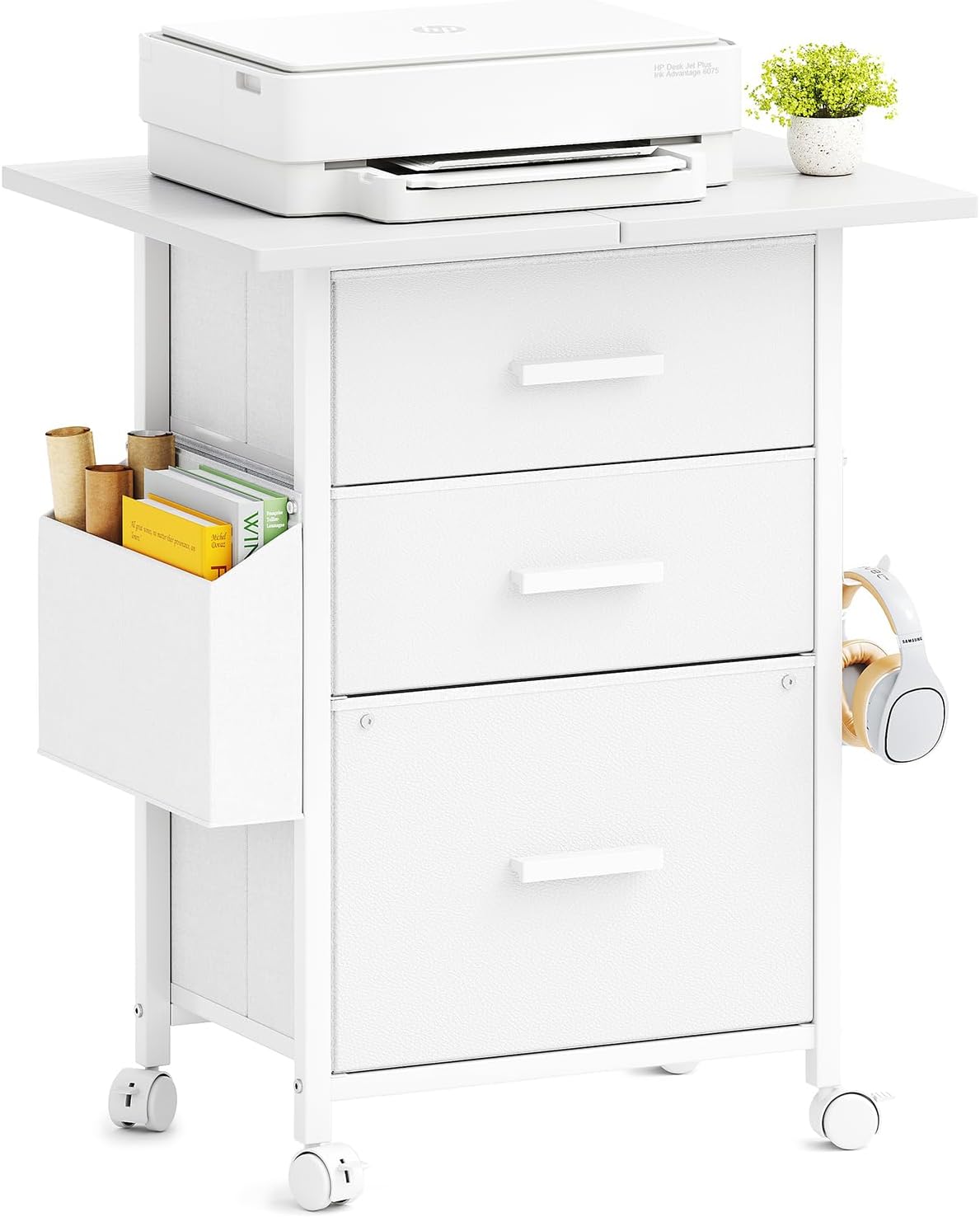 White 3-Drawer Mobile Filing Cabinet