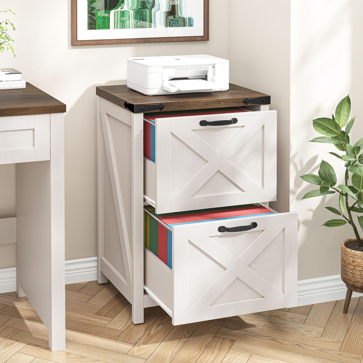 White and Brown 2-Drawer Filing