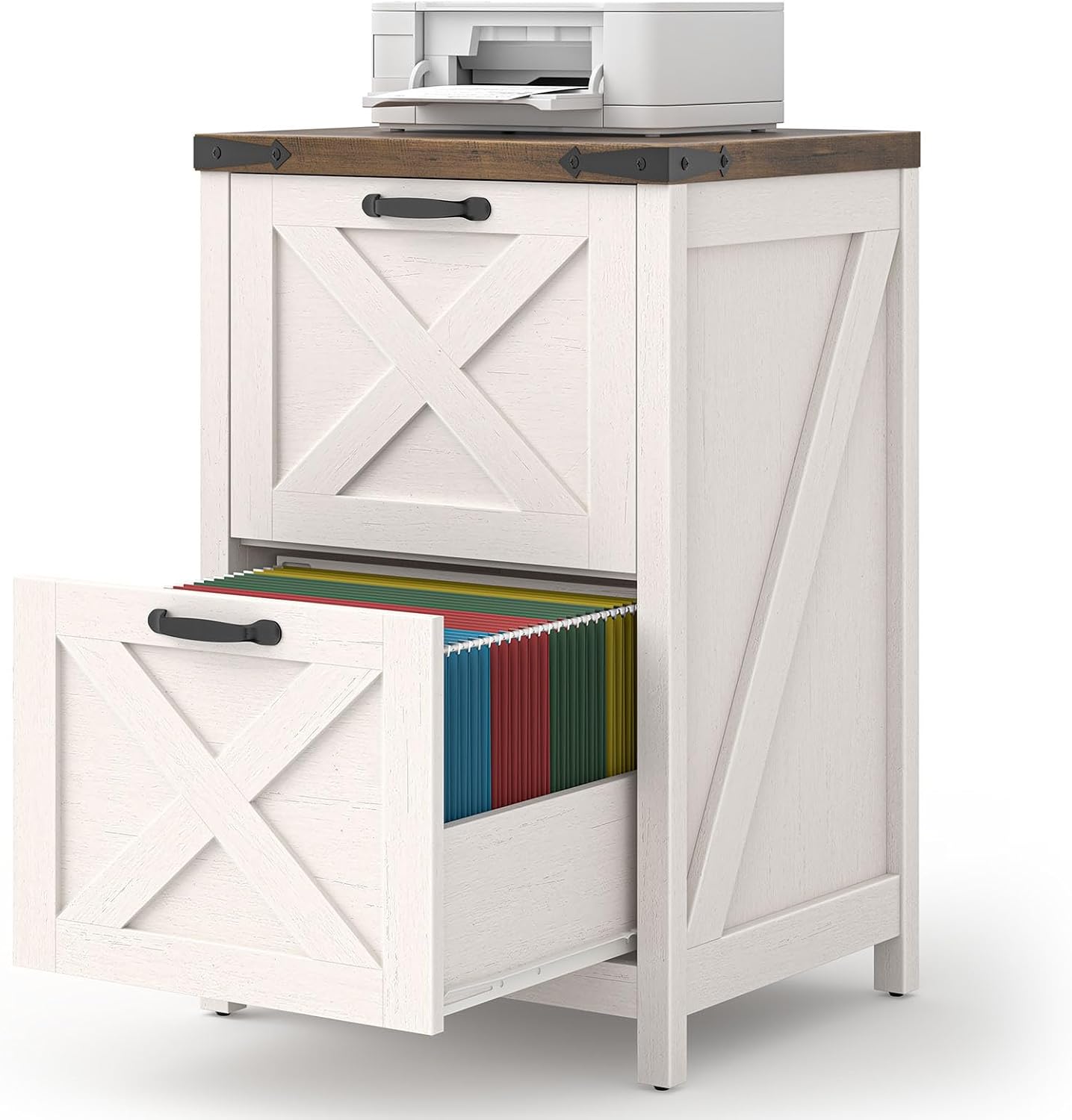 White and Brown 2-Drawer Filing