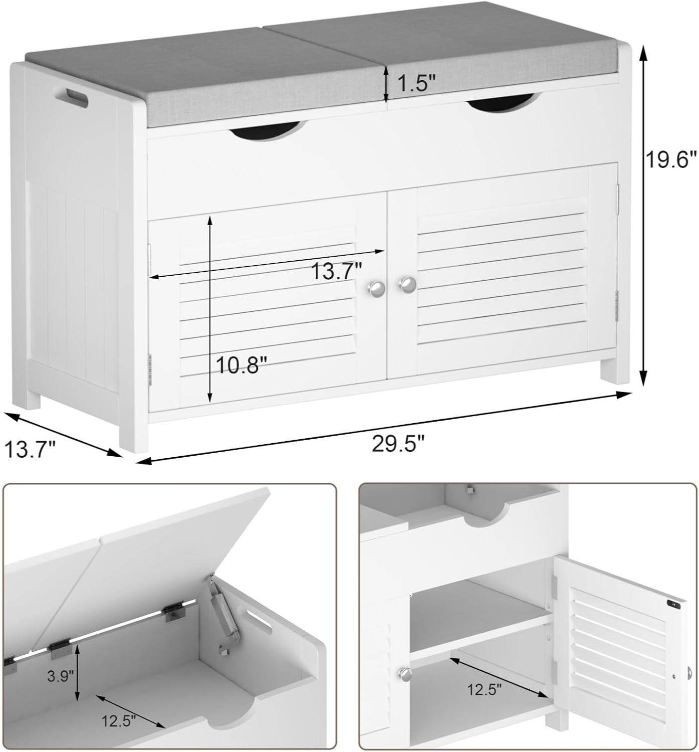 White Entryway Shoe Bench with Lift-Top Storage